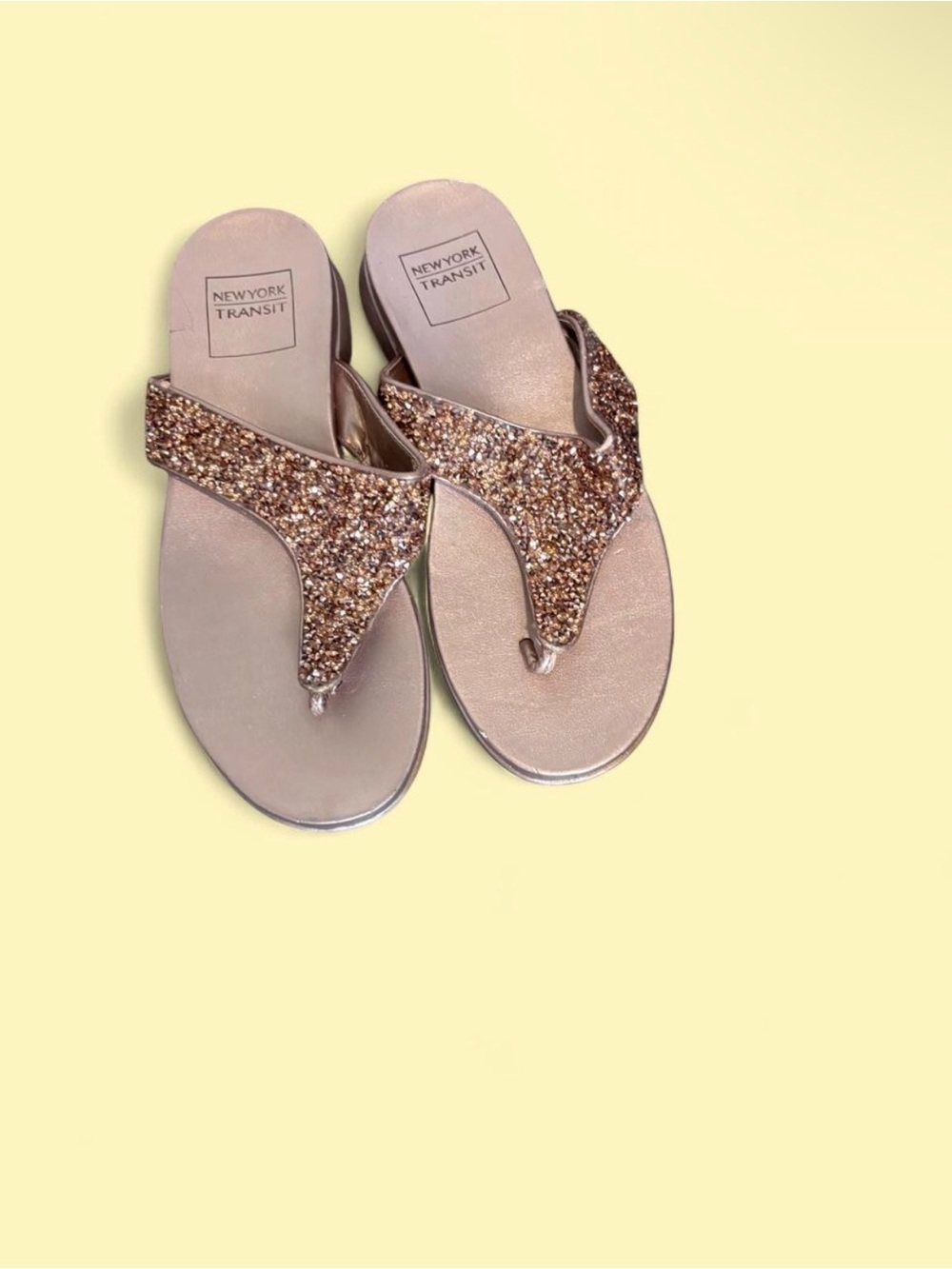 New York Transit Women's Rose Gold Glitter Thong Sandals